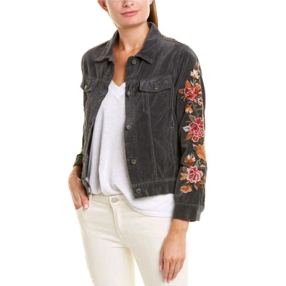 Johnny Was L Embroidered Velveteen Jacket In Silver Gray